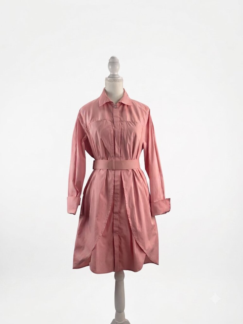 Halston Heritage Coral Pink Belted Tulip Hem Shirt Dress Tunic-Size Large